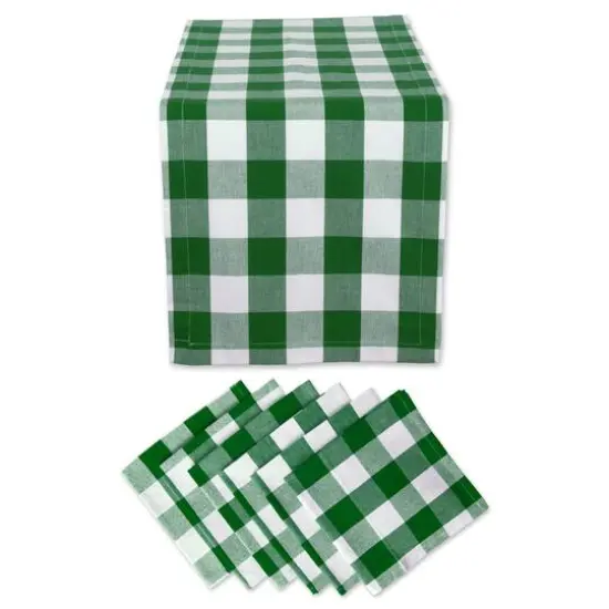 DII&reg; Green Buffalo Checkered Table Runner & Napkin Set {1}