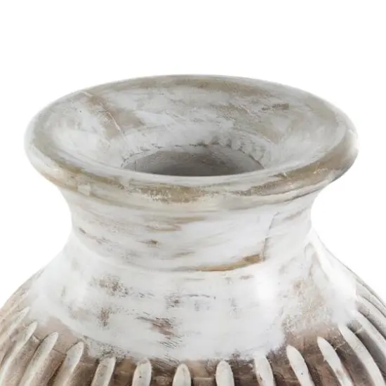 11" Brown Mango Wood Vase with Carved Grooves {6}
