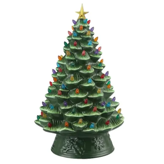 18" Green Lit Nostalgic Christmas Tree {3}
