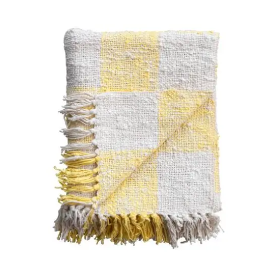 Hello Honey® Yellow & Cream Plaid Hand-Woven Cotton Throw with Fringe {6}