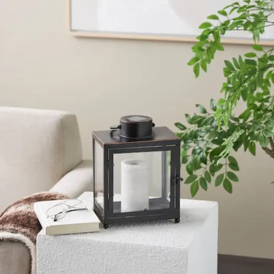 11" Black Metal Modern Candle Lantern {3}