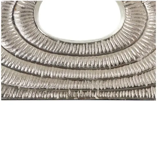 12" Silver Aluminum Geometric Circular Vase with Linear Etchings {5}