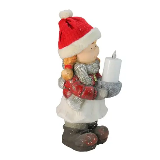 17" Standing Young Girl in Ski Hat with Candle Holder Winter Outdoor Garden Statue {5}