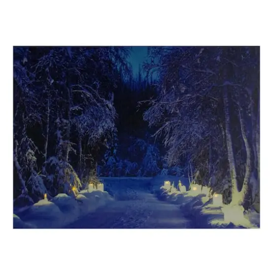 LED Lighted Nighttime In The Woods Winter Scene Canvas Wall Art {1}