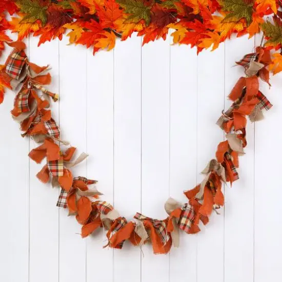 Glitzhome&reg; 6ft. Fall Plaid Fabric Garland {10}