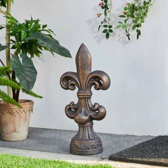 Glitzhome&reg; 21.25" Bronze Standing Fleur De Lis Garden Statue {3}