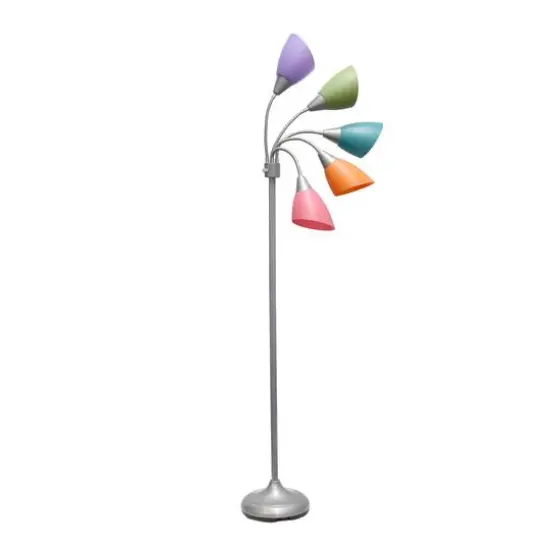 Simple Designs&trade; 5.6ft. 5-Light Gooseneck Silver Floor Lamp Fun Multicolored Shades {10}