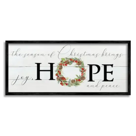 Stupell Industries Joy Hope & Peace Christmas Wreath Framed Giclee Art Black {1}