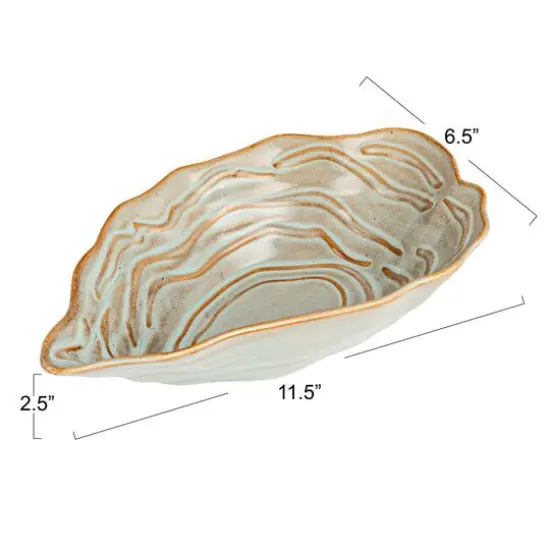 Hello Honey&reg; 11.5" Tan & Blue Oyster Shaped Stoneware Bowl {10}