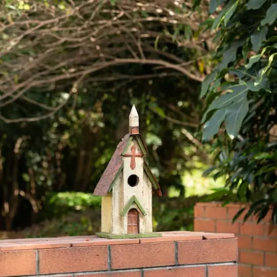 Glitzhome&reg; Distressed Wooden Church Birdhouse {5}