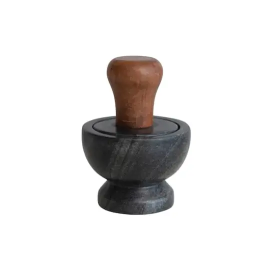 Hello Honey&reg; Black Modern Marble & Wood Mortar & Pestle {1}