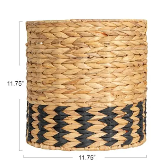 Household Essentials 11.75" Natural Water Hyacinth & Paper Basket with Black Stripes {8}