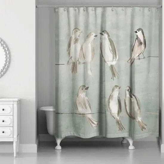 Birds on a Wire Sage 71" x 74" Shower Curtain {1}