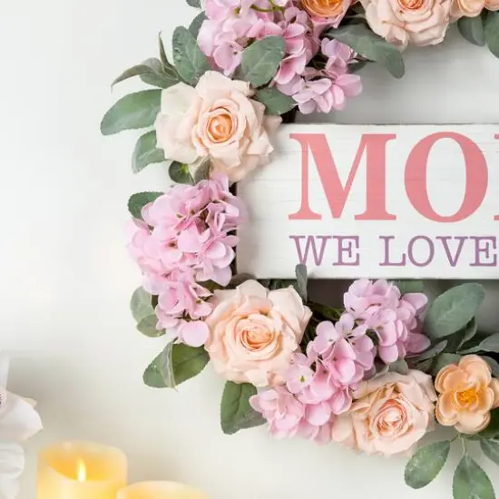 Glitzhome&reg; 22" Mother's Day Floral Wreath {5}