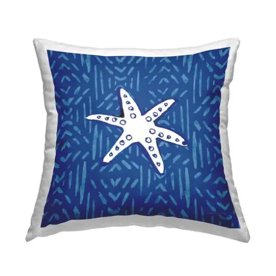 Stupell Industries White Starfish Aquatic Animal Blue Background Throw Pillow, 18" x 18" {1}
