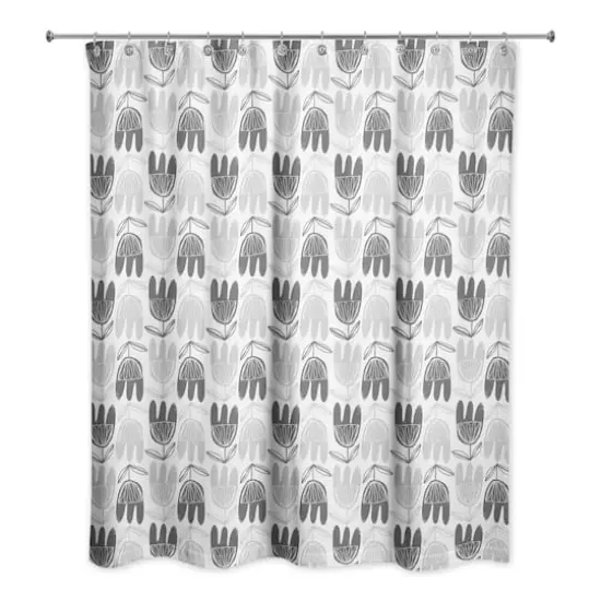 Mid Mod Gray Florals 71" x 74" Shower Curtain {1}
