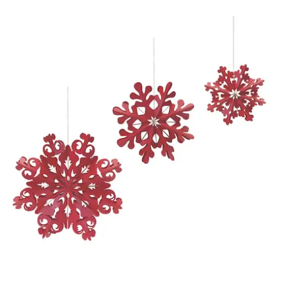 Red Paper Snowflake Ornament Set {3}