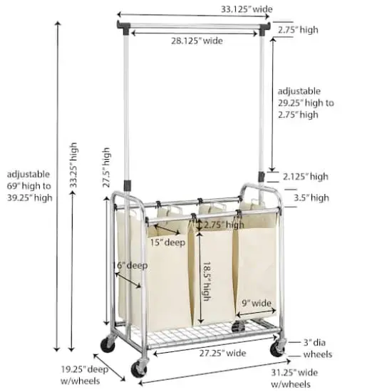 Household Essentials 3-Bag Laundry Sorter with Clothes Rack {4}