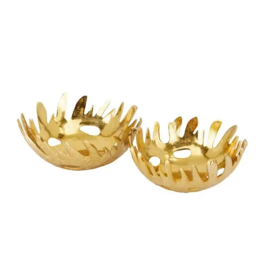 Set of 2" Gold Aluminum Contemporary Decorative Bowl, 6" x 13" x 13" {6}