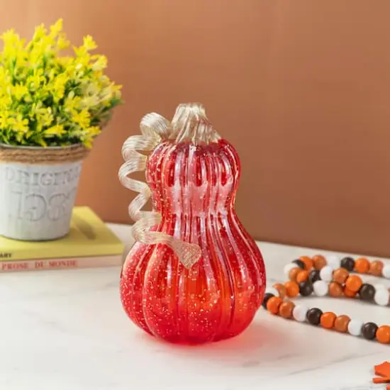 Glitzhome&reg; 8.5" Fall Red Glass Gourd with Glitter {5}