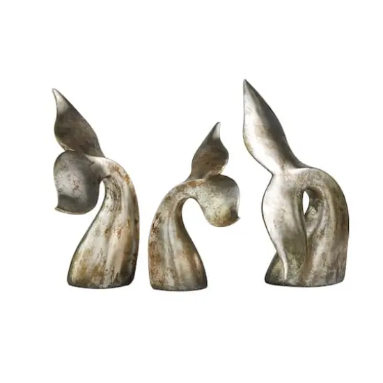 Silver Whale Tail Sculpture Set {4}