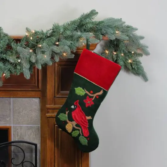 20" Cardinal Applique Christmas Stocking {7}