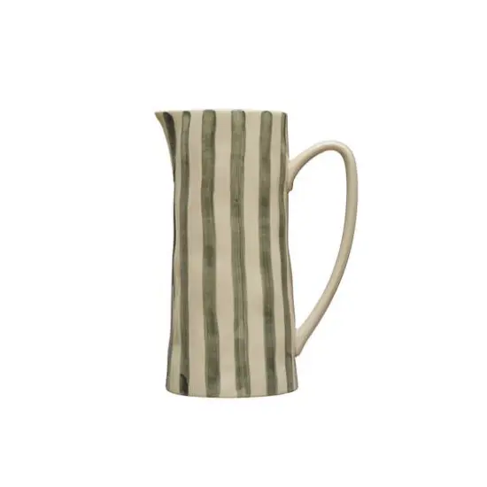 Hello Honey® 42oz. Hand-Painted White & Blue Striped Stoneware Pitcher {3}
