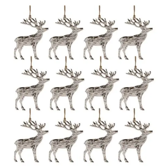 5" Rustic Silver Metal Deer Ornaments, 12ct. {1}