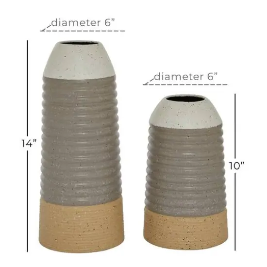 Set of 2 Multi Colored Metal Contemporary Style Vase, 10", 14" {7}