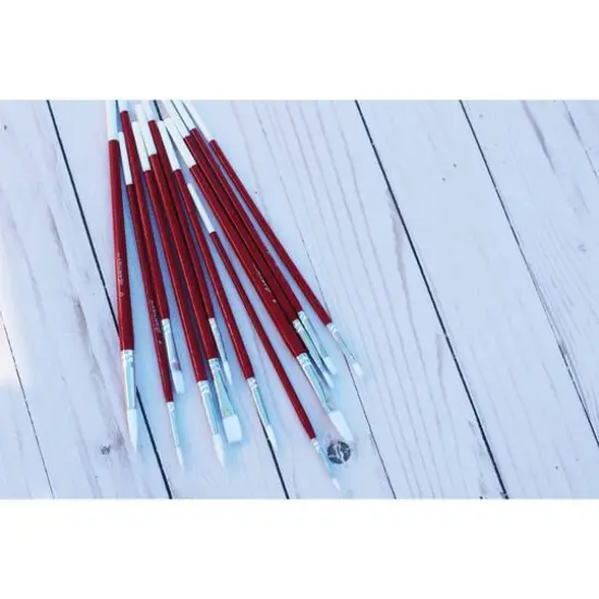 Hello, Artist! Long Handle White Taklon Flats & Rounds 12 Piece Brush Set {5}