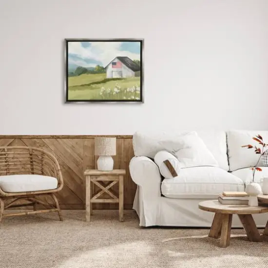 Stupell Industries American Flag on Barn Floater Framed Art Gray {3}