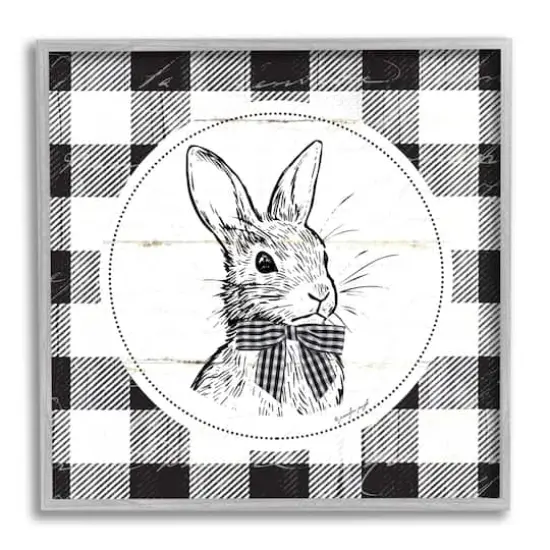 Stupell Industries Detailed Easter Bunny Drawing Spring Plaid Border Framed Giclee Art Gray {1}