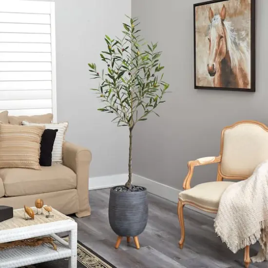 6ft. Olive Artificial Tree in Gray Planter with Stand {5}