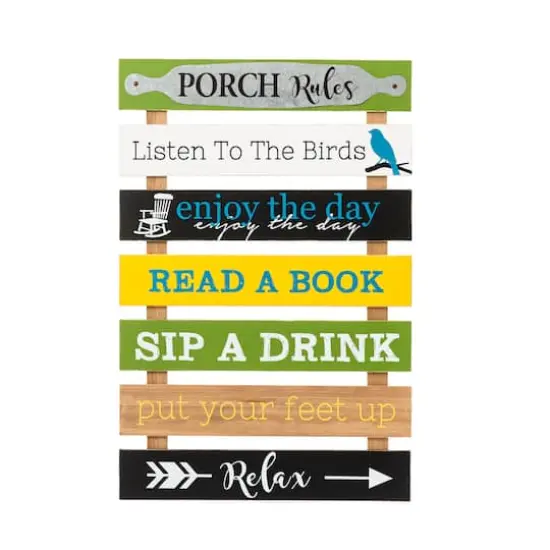 Glitzhome&reg; 36" Rustic Wooden Porch Rules Sign {1}