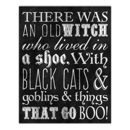 Black & White Old Witch Canvas Wall Art {1}
