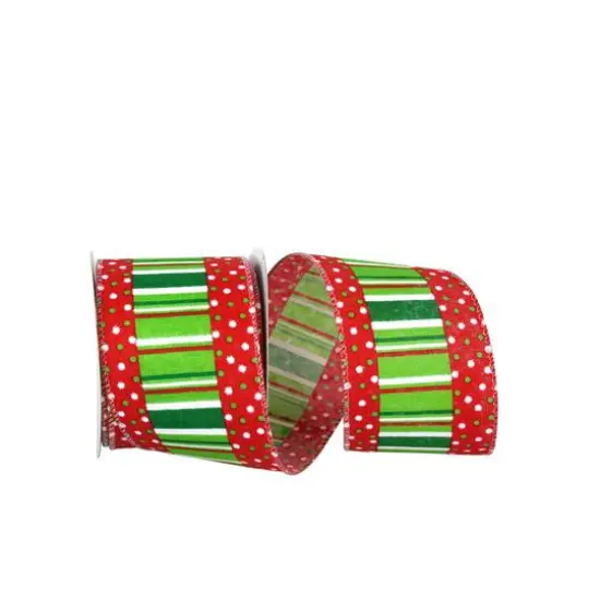 JAM Paper 2.5" x 10yd. Wired Festive Ticking With Dots Ribbon {1}