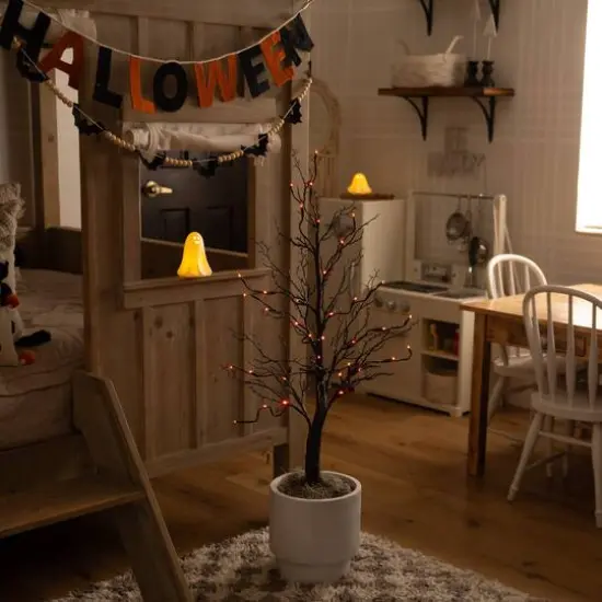 3ft. Pre-Lit Halloween Deluxe Black Twig Artificial Tree with 36 Orange & Purple LED Lights {13}