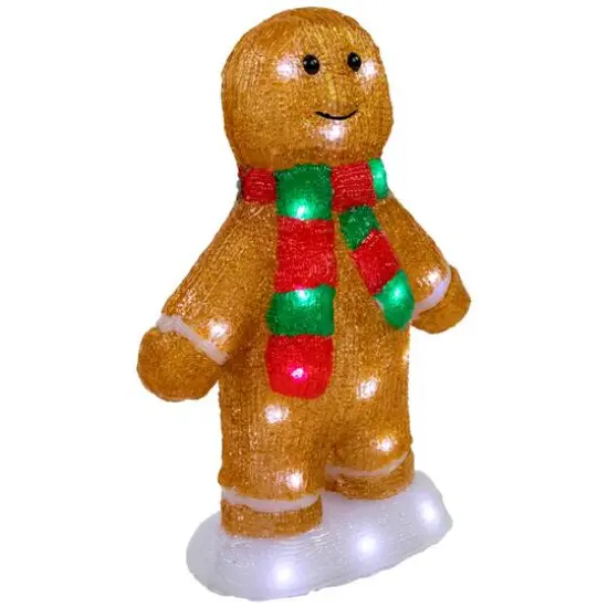 14" LED Lighted Acrylic Gingerbread Man with Scarf Outdoor Christmas Decoration {3}