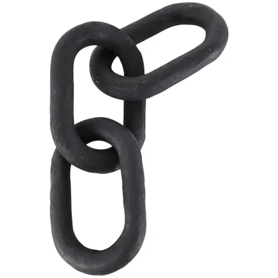 23" Matte Black Distressed Wood 3-Link Chain Sculpture {1}