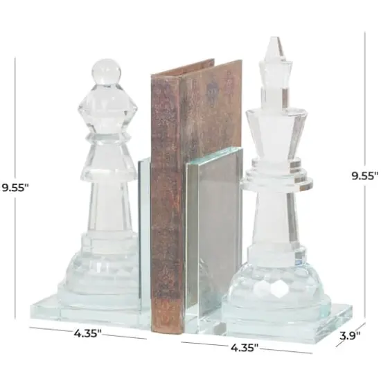 9.5" Clear Chess Oversized Bookends with Cut Crystal Designs Set {4}
