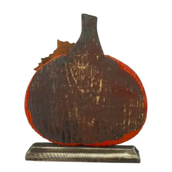 6.5" Orange Carved Wood Autumn Harvest Pumpkin Decoration {5}