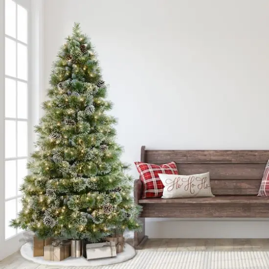 7.5ft. Pre-Lit Frosted Boulder Pine Artificial Christmas Tree, Clear Lights {4}