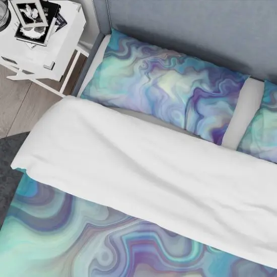 Designart Marbled Colours in Shades of Turquoise & Purple Modern & Contemporary Duvet Cover & Sham Set {7}