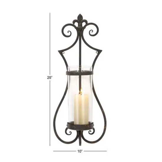 Black Iron Traditional Candle Wall Sconce, 25" x 10" x 6" {7}