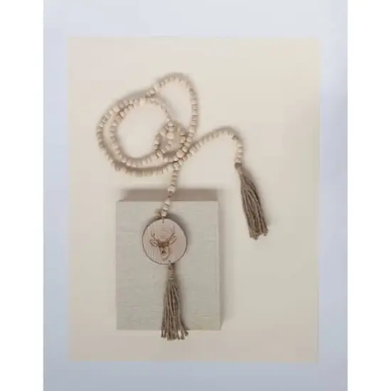 Hello Honey&reg; 6ft. Paulownia Wood Beads with Deer Icons & Tassels Garland {4}