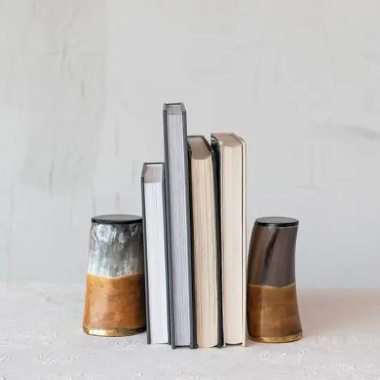 Hello Honey&reg; 5.25" Horn & Brass Bookends Set {3}