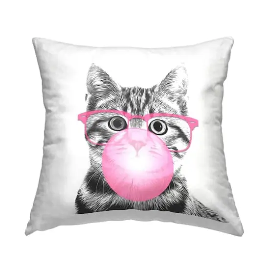 Stupell Industries Tabby Cat Bubble Gum Pink Glasses Pet Throw Pillow, 18" x 18" {1}