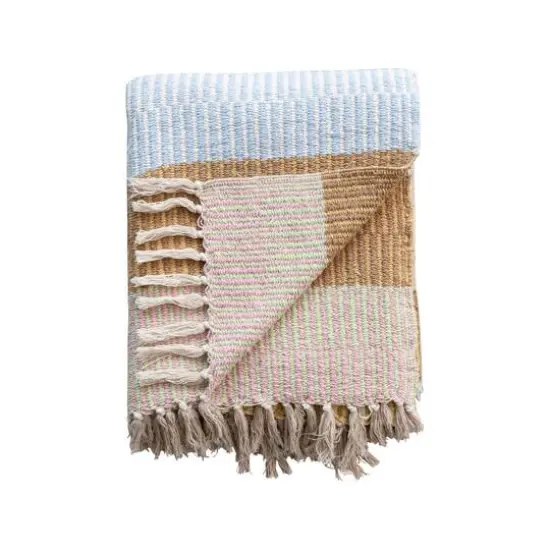 Hello Honey&reg; 60" Striped Woven Reclaimed Cotton Blend Throw with Fringe {7}