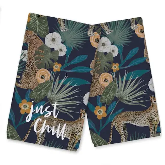 Just Chill Tropical Cheetah Tea Towel Set Navy {1}