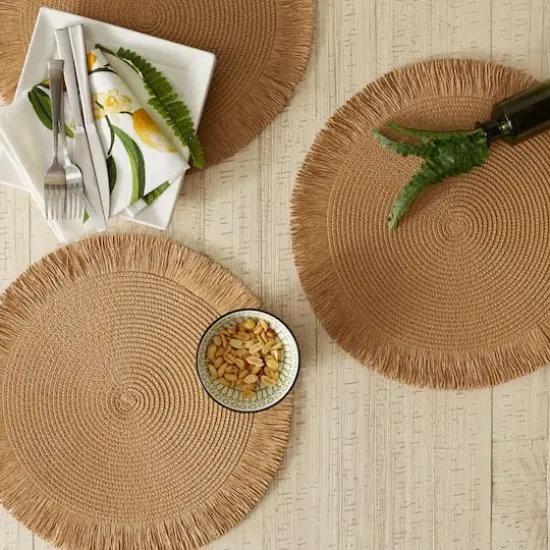 DII&reg; 15" Round Natural Fringe Woven Placemat Set, 6ct. {3}